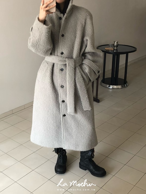 排扣羊毛綁帶大衣